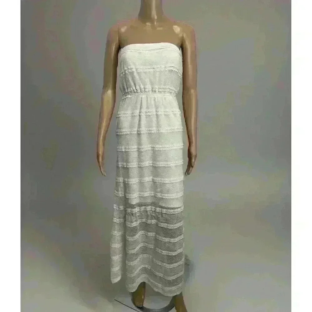 MONTEAU Los Angeles Sleeveless Ivory Lace Maxi Dress‎ SZ S Beach Vacay Elegant